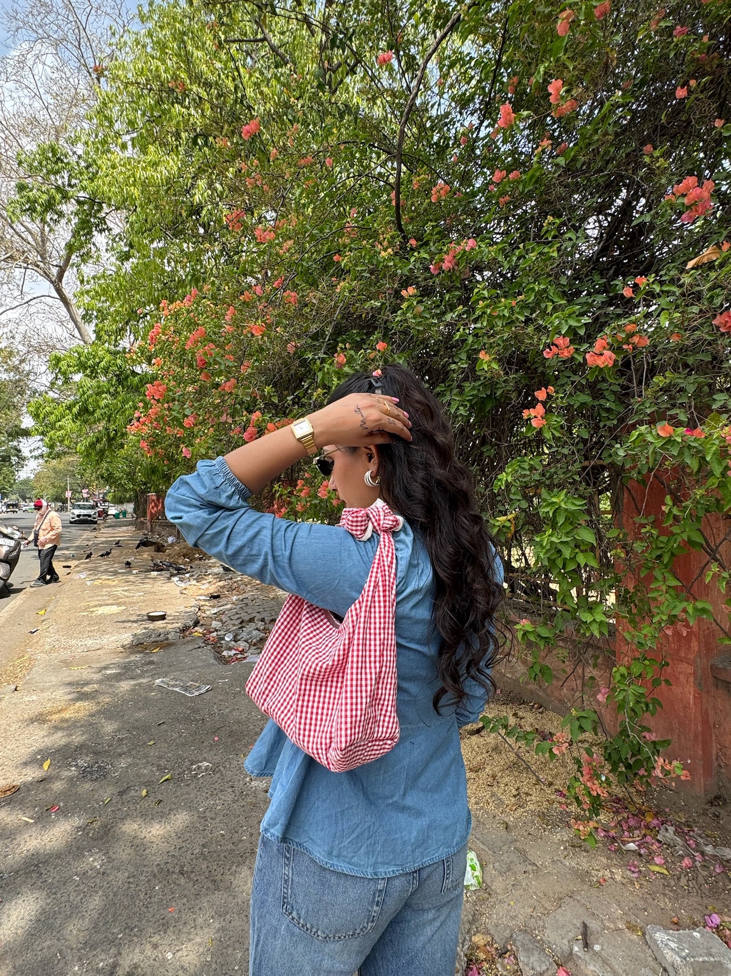 RED GINGHAM KNOT BAG( SMALL)