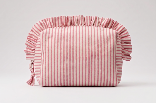 PINK STRIPED RUFFLE BAG