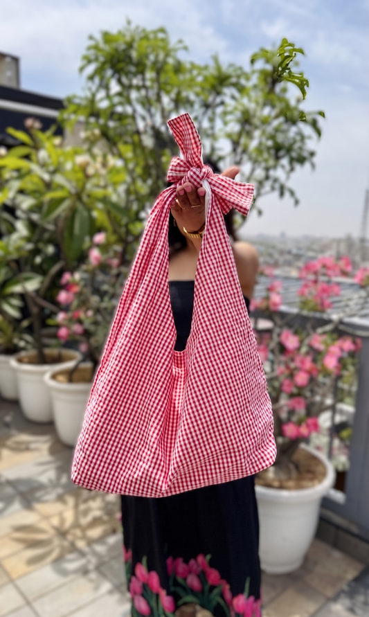 RED GINGHAM KNOT BAG