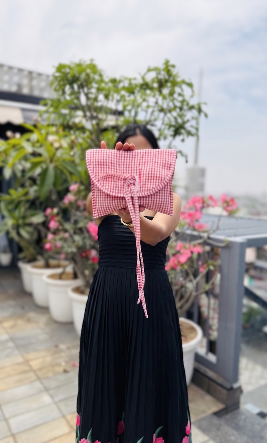 RED GINGHAM ENVELOPE CLUTCH