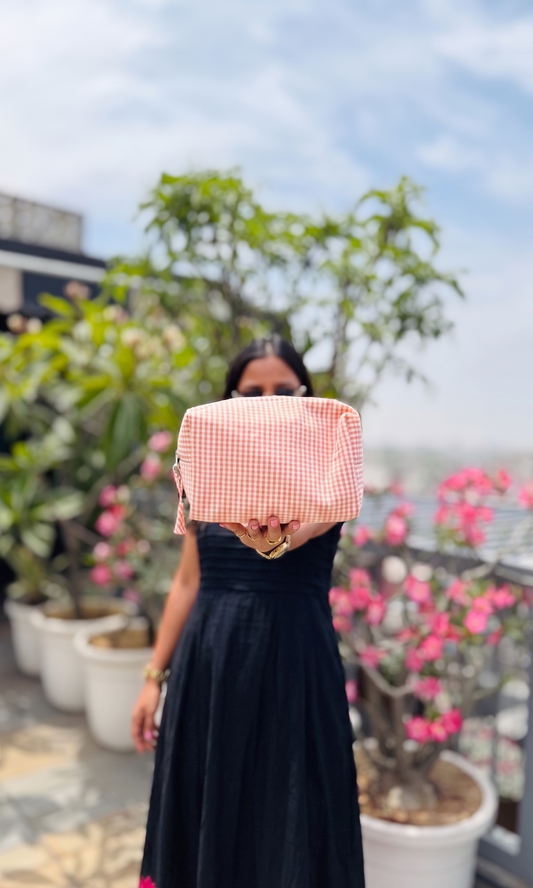 ORANGE GINGHAM POUCH