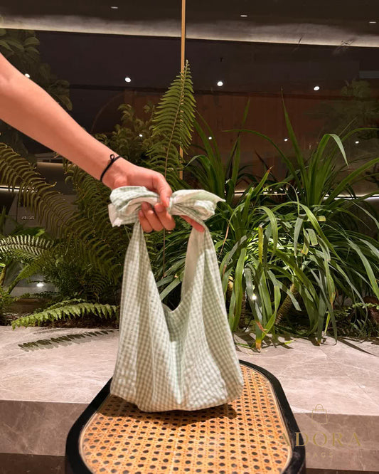Green Gingham Knot Bag